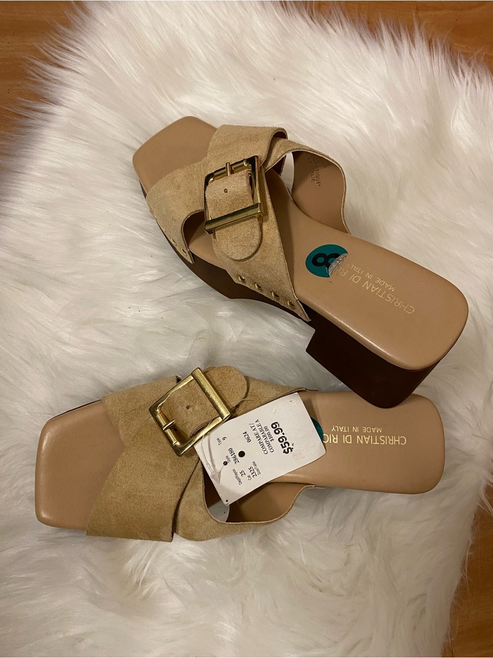 Christian Siriano Tan Suede Buckle Platform Sandals